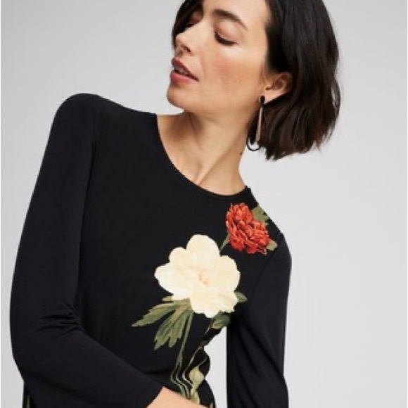 CHICO’S•floral petite black 3/4 sleeve maxi dress 0P/XSP - Picture 2 of 3